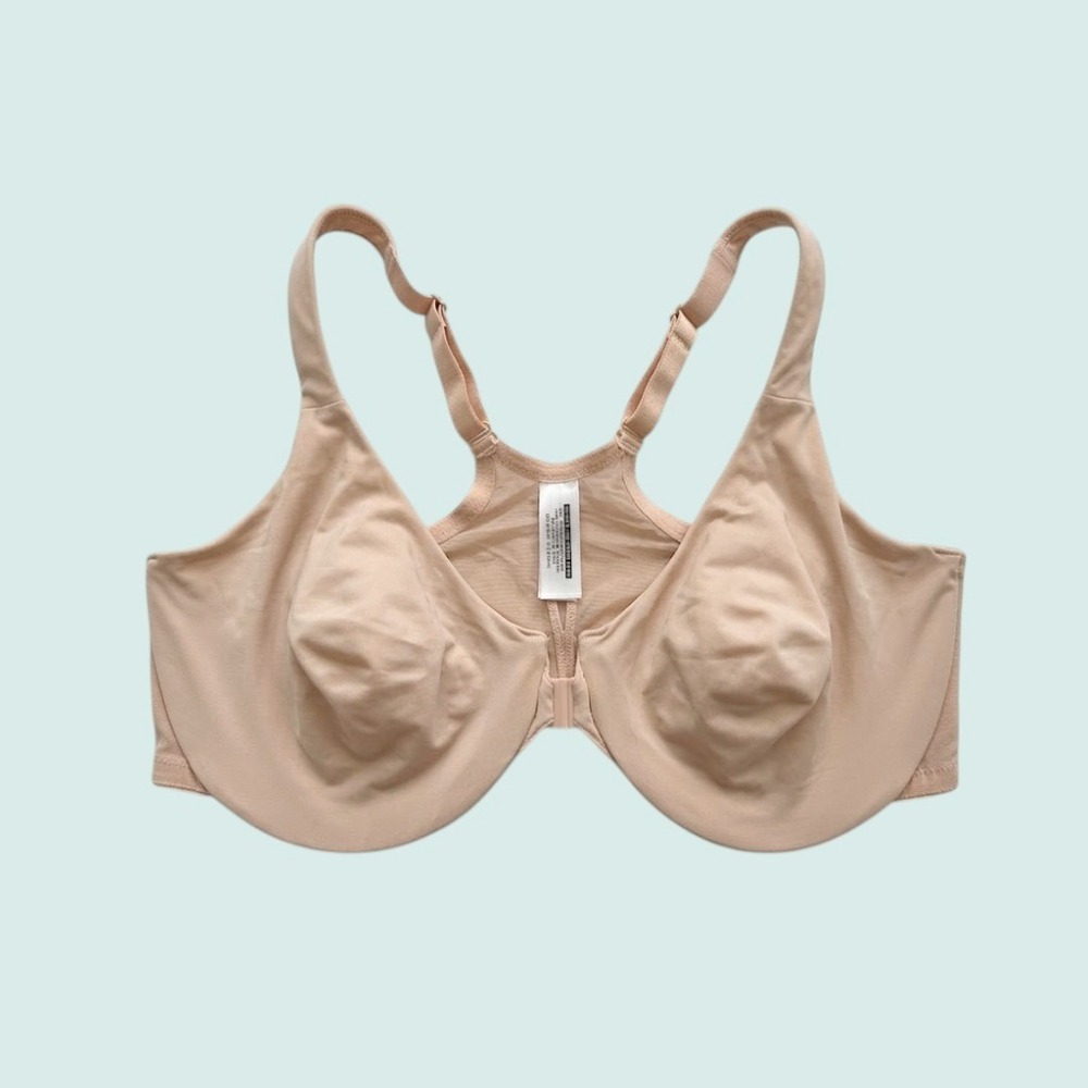 Nude Front-Close Underwire Bra Mesh Racerback Beige Everyday Lingerie 44D
